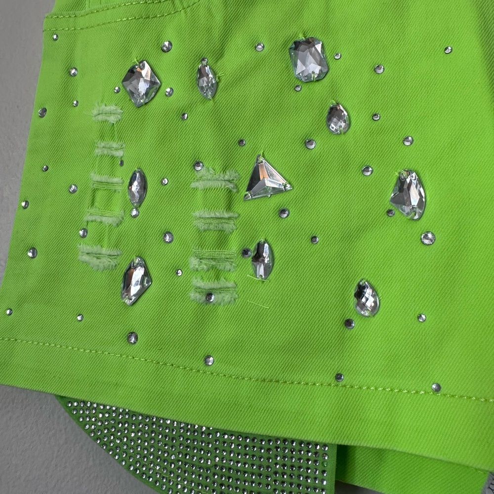 Neon Green Embellished Women's Shorts - Picture 2 of 4
